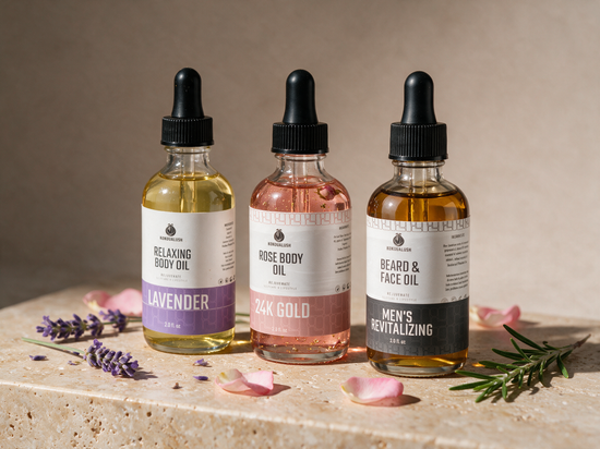 Kokoualush Body Oil Trio: lavender relaxing, 24K gold rose and men&