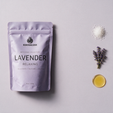 Kokoualush Lavender bath soak key ingredients epsom salt, lavender and almond oil