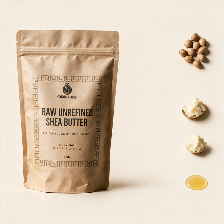 Kokoualush raw shea butter ingredients shea nuts, raw shea and melted shea