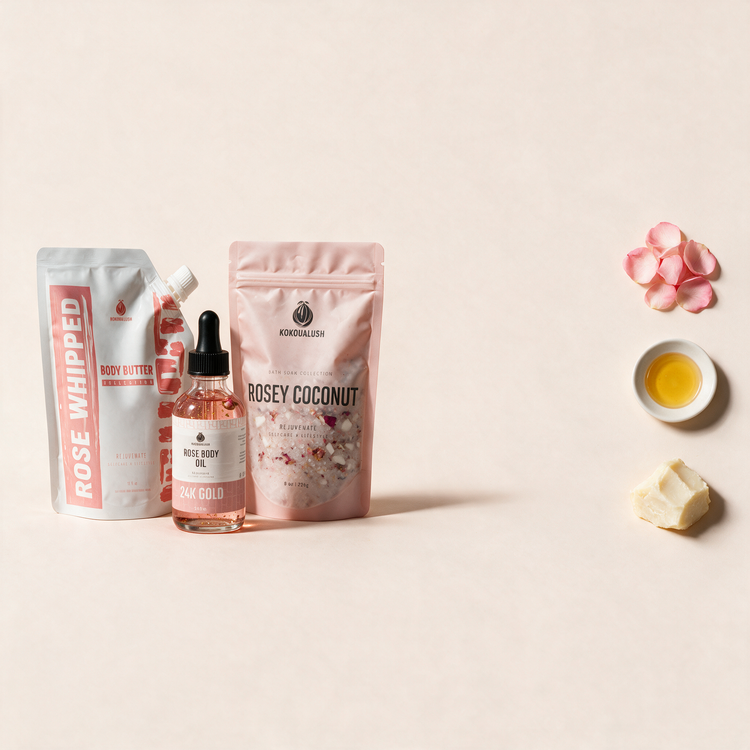 Rose Trio key ingredients rose petals, rosehip oil and shea butter