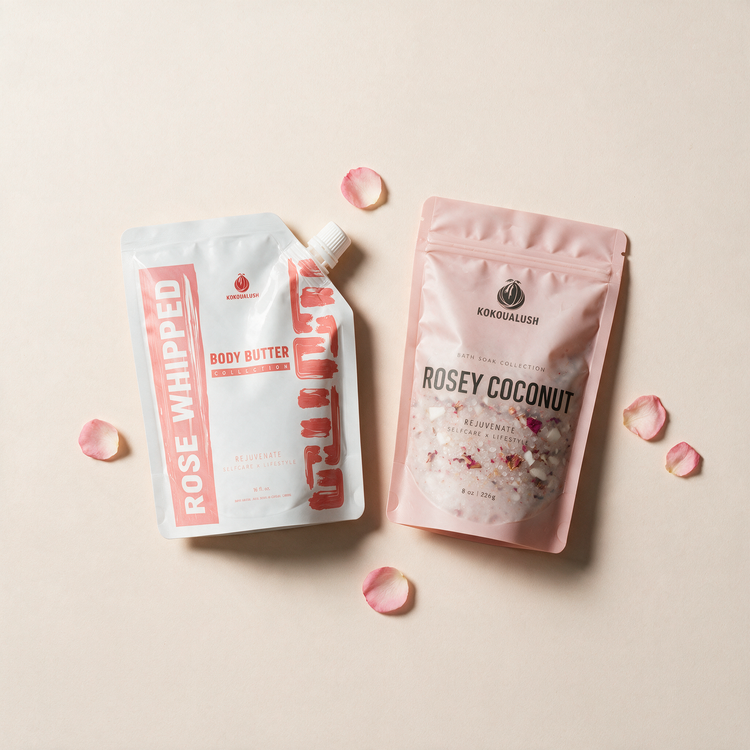 Rose Bundle contents: Rose Whipped body butter and Rosey Coconut bath soak