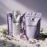 Kokoualush Lavender Duo gift set styled with lavender sprigs and ribbon