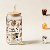 Selfcare glass with drink pairing ideas iced coffee, cocktail and sparkling water