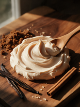 Fluffy whipped Brown Sugar Vanilla body butter swirl with brown sugar, vanilla beans and cinnamon